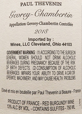 Gevrey Chambertin, 2018 By Paul Thevenin – Wines from France