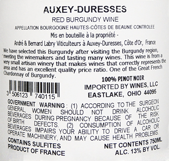 Auxey Duresses Rouge, 2020  By Domaine Labry label
