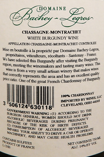 Chassagne Montrachet, Blanc 2022 By Blachey Legros lable