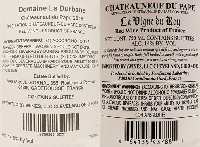 Chateauneuf Du Pape, Rouge Two Different Bottles, du Roy and Durbane