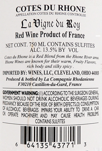 Cotes du Rhone, 2024 by La Vigne du Roy label