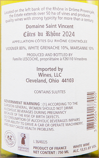 Cotes du Rhone, Blanc, 2024 Fut de Chene, Domaine Saint Vincent label