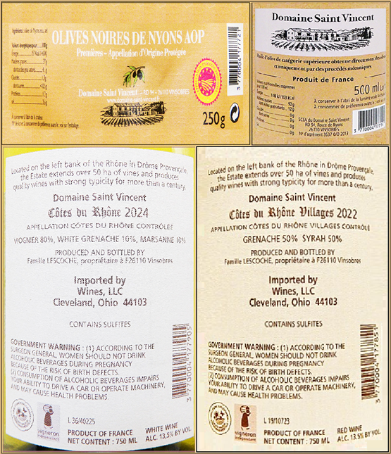 Domaine Saint Vincent, A Perfect Pairing, Four Pack Bundle, France labels