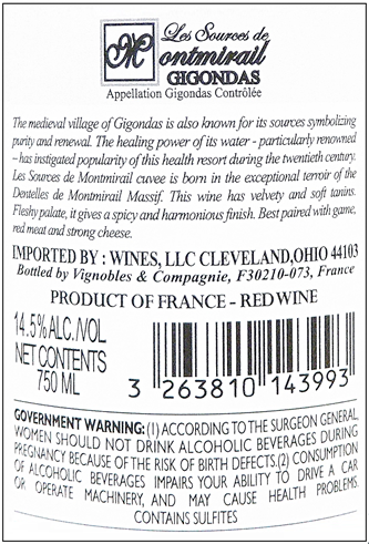 Gigondas, 2022 By Les Sources de Montmirail label