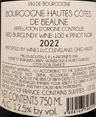 Haute-Cotes De Beaune Rouge, 2022 by Domaine Labry label