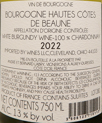 
                      
                        Hautes Cotes De Beaune Blanc, 2022 by Domaine Labry lable
                      
                    