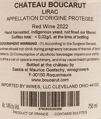 Lirac, 2022, Pierres Vivantes Rouge, By Chateau de Boucarut, Rhone , France label