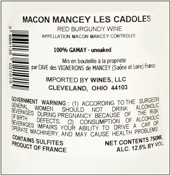 Macon Mancey Red 2021 Les Cadoles, By Les Vigerons De Mancey label