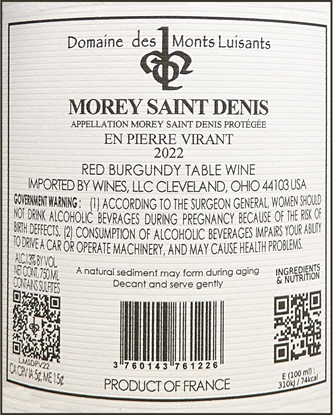 Morey Saint Denis, en Pierre Virant, 2022 by Domaine des Monts Luisants label