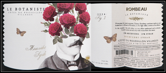 Mourverde Syrah, Le Botaniste 2024, Chateau  Rombeau, Roussillon France label