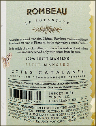 Petiot Manseng, Le Botaniste 2024, Vignobles de Rombeau label