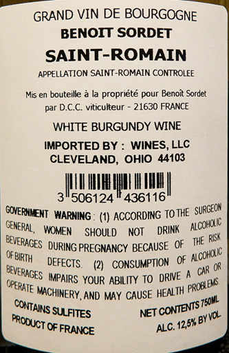 Saint Romain, 2022 Benoit Sordet, Burgundy, France lable