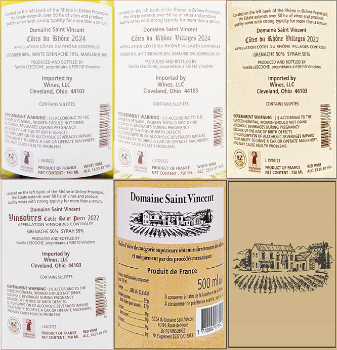 St Vincent Bundle of Six Bottles, Five Wines and Olive Oil label