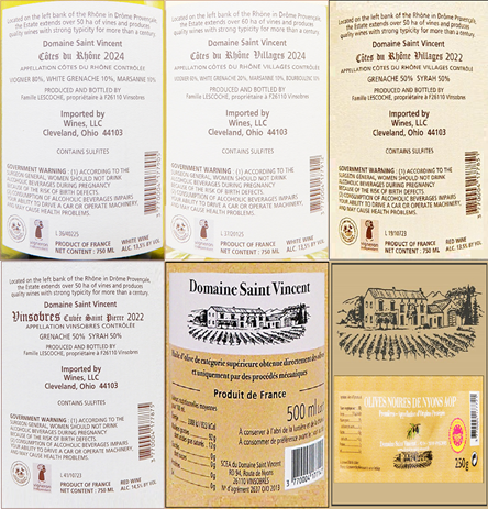 St Vincent Bundle of Six, Four Wines, One bottle of Olive oil and a pack of Olives label
