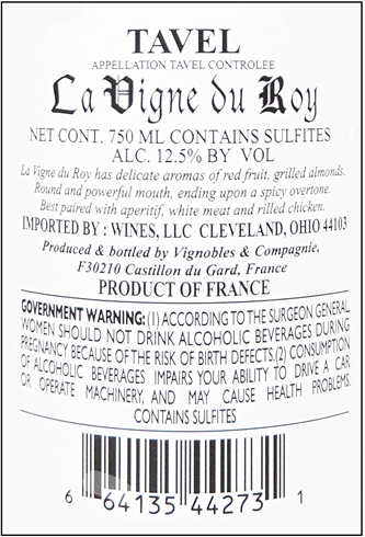 Tavel Rose' 2025 By La Vigne du Roy, Rhone, France label